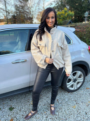 Stone Boucle High Neck Bomber Jacket Jude