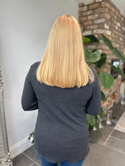 Charcoal Ribbed Flute Neck Top Charlotte