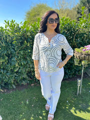 Grey Geometric Swirl Print Top Zoe