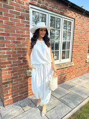 White Sleeveless Tie Detail Co-Ord Ashley