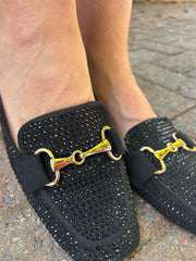 Black Diamante Chain Loafer