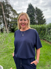 Navy Drawstring Hem Top Judy