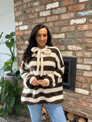 Chocolate Striped Bow Knit Riley