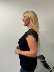 Black Ribbed Lace Detail Top Amelia