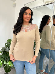 Stone Lace Ribbed Top Francesca