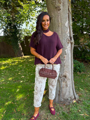 Stone Floral Printed Trousers