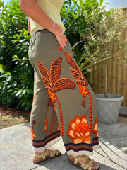 Khaki Tropical Print Trousers Maya