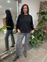 Black Sequin Sleeve Sweatshirt Rylee