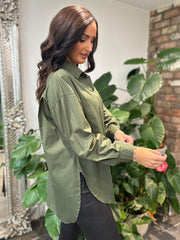 Khaki Diamante Flower Shirt Kristie