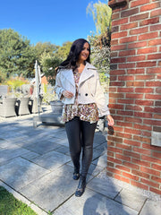 Stone Double-Breasted Short Coat