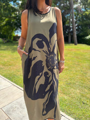 Khaki Artisan Bloom Dress Emily