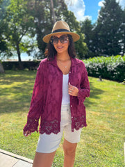 Wine Textured Lace Hem Shirt Dina