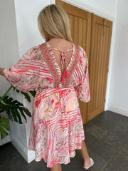 Coral Stripe Multi Pattern Kaftan Dress Mia