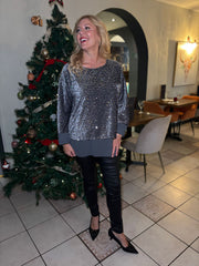 Grey Layered Velour Sequin Top Mercy