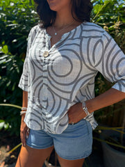 Grey Geometric Swirl Print Top Zoe