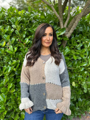 Grey Colour Block chunky Cardigan Elice