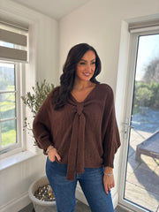 Chocolate Knitted Tie Front Jumper Libby