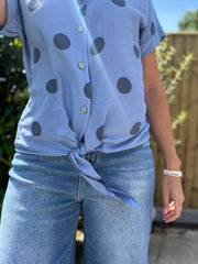 Denim Polka Dot Tie Front Blouse Tiana