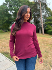 Wine Ribbed Flute Neck Top Charlotte