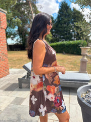 Chocolate Brushed Floral Pattern Dress Valentina