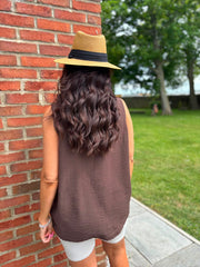 Chocolate Embroidered Daisy Pattern Vest Stella