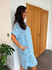 Blue Bubble Cotton Paisley Shirt Dress Jane