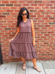 Chocolate Bubble Cotton Fringed Tier Dress Amanda