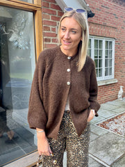Chocolate Reverse Button Knit Cardi Larissa