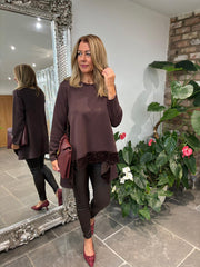 Chocolate Sequin Dipped Hem Sweat Top Lola