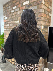 Black Floral Sequin Crochet Cardi Taylor