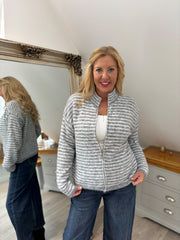 Grey Striped Zip Knit April