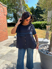 Navy Linen Button Top Taylor
