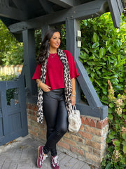 Wine Reverse Seam Round Neck Diana