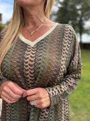 Green Pattern Stripe Shimmer Top Freya