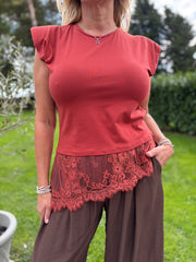 Rust Lace Hem Top Yasmin