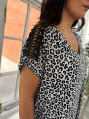 Black Leopard Lace Detail Top Haisley