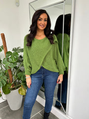 Pistachio Knitted Wrap Jumper Nell