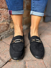 Black Faux Suede Chain Loafer