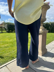 Navy Bubble Cotton Trousers