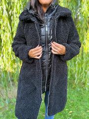 Black Premium Hooded Sherpa Coat Camilla