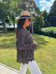 Chocolate Textured Lace Hem Shirt Dina