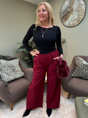 Wine Twisted Seam Wide Leg Trousers