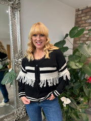 Black Fringed Stripe Cardigan Fiona