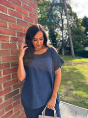 Navy Mesh Detail Top Parker