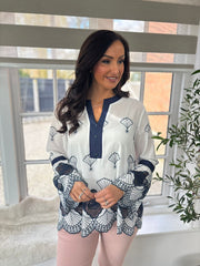 Navy Shell Embroidered Top Kristina