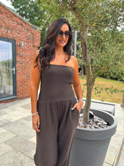 Chocolate Bubble Cotton Bandeau Jumpsuit