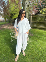 White Sparkle Cuffed Trousers Rhoda