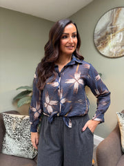 Navy Brushed Check Sheer Blouse Lara