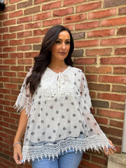 White Polka Dot Net Top Darcy