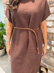 Chocolate Belted Knit Dress Veronica